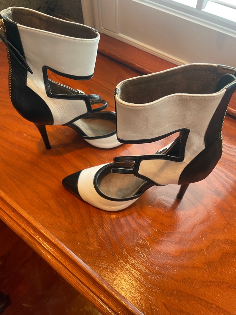 Marissa Webb Black and White Cutout Stiletto Ankle Boots